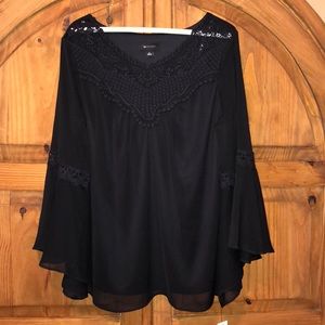 AB Studio Black Bell Sleeve Blouse